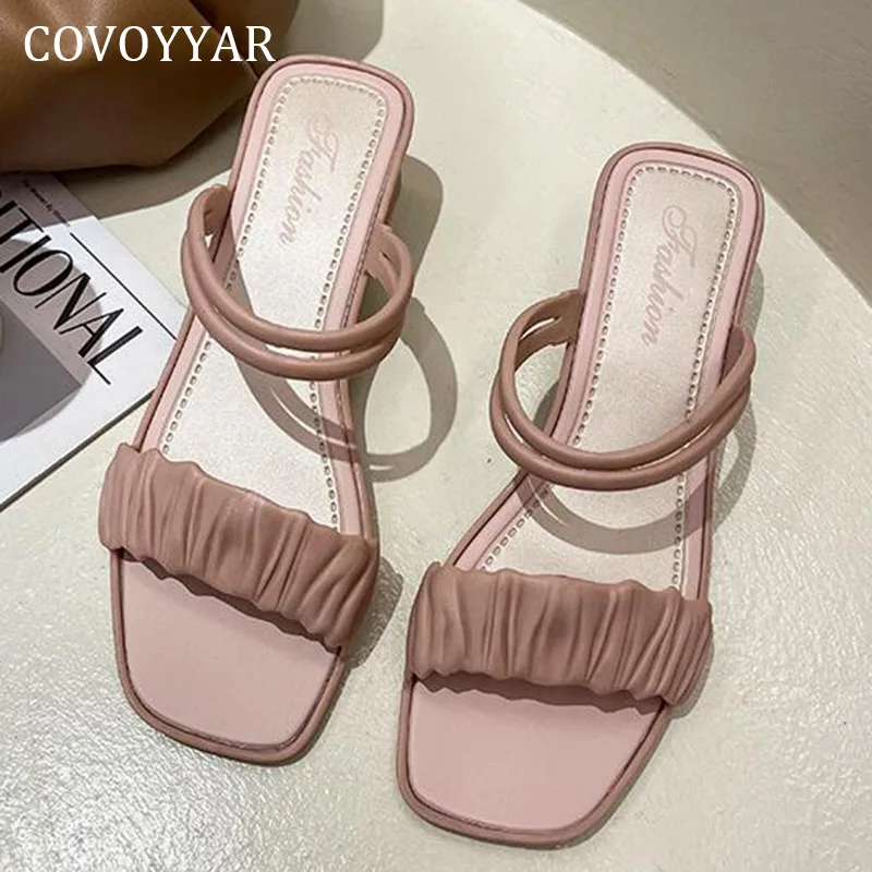 

COVOYYAR Heeled Women's Slippers Summer Fashion Pleated Solid Outside Concise Women Sandals Casual Shoes Women WSL225