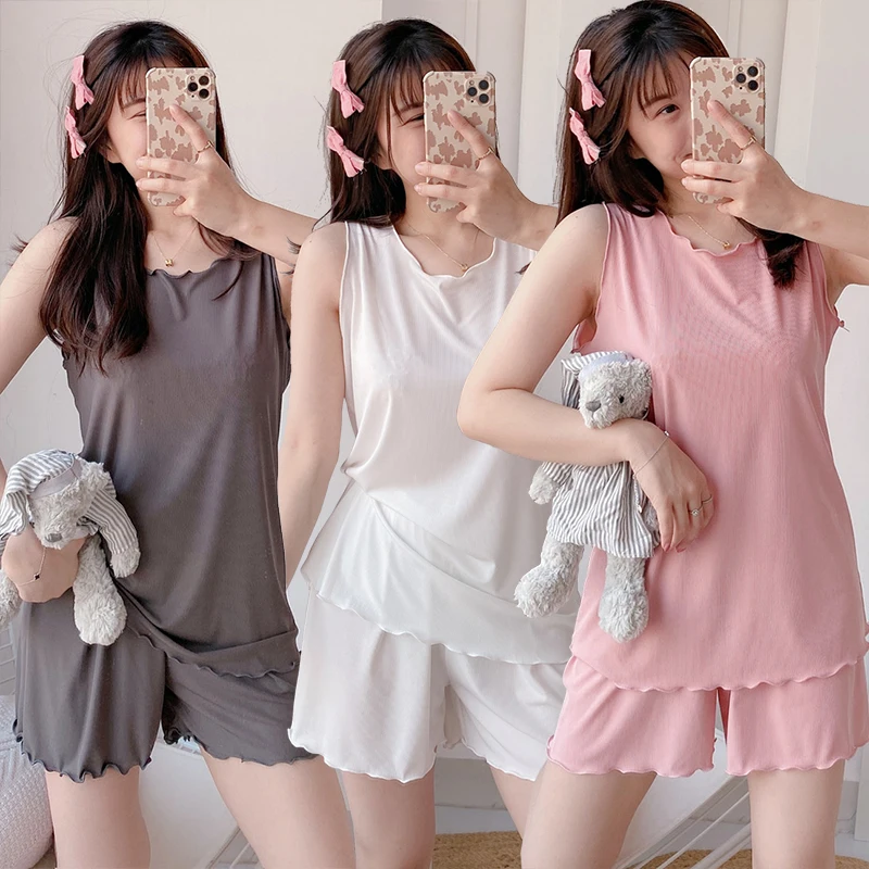 

Женский Атласный пижамный комплект, майка без рукавов и шорты, летний, 2021, костюм пижама, домашняя пижама