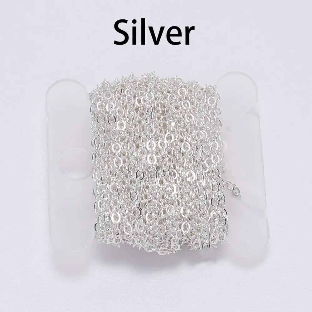 Silver 5 м/лот, серебряное/золотое/бронзовое ожерелье, цепочка для изготовления ювелирных изделий, сделай сам, цепочки, материалы ручной работы - Цвет: Silver