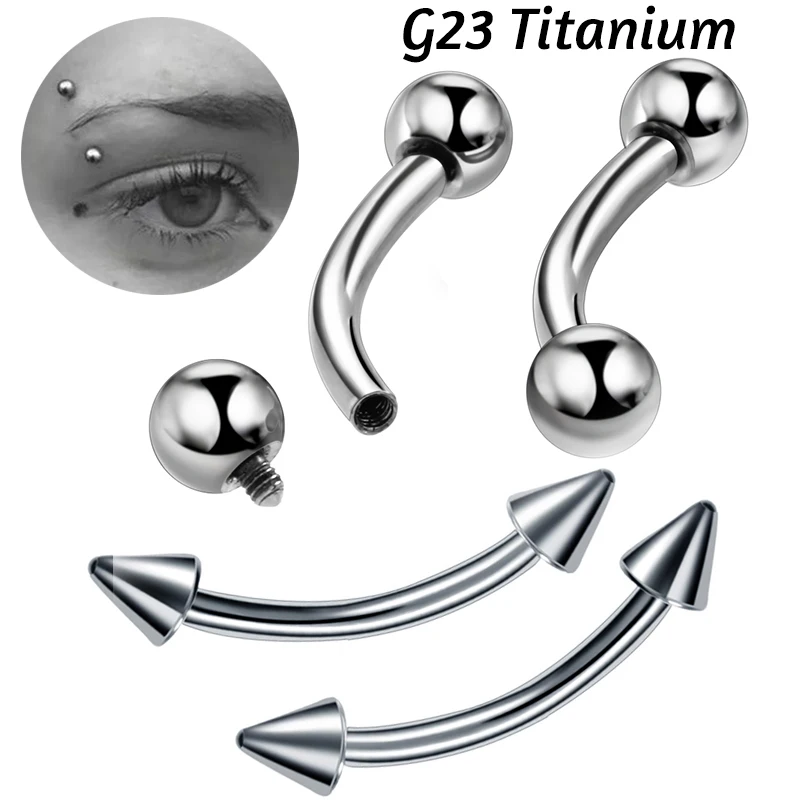 1Pc G23 Titanium 16G 3/4mm Ball Cone Eyebrow Piercing Stainless Steel Curved Barbell Helix Rook Earring Body Piercing Jewelry