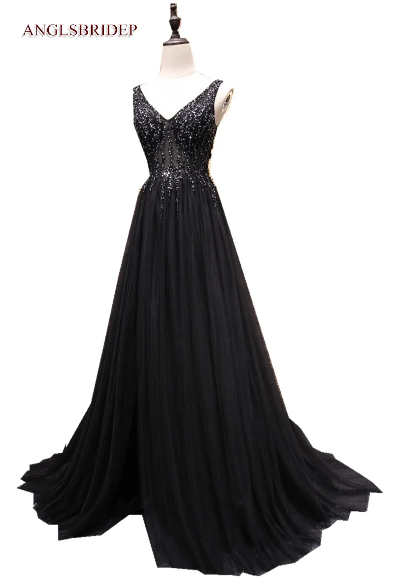 Очаровательные черные платья для выпускного вечера с V-образным вырезом вечерние