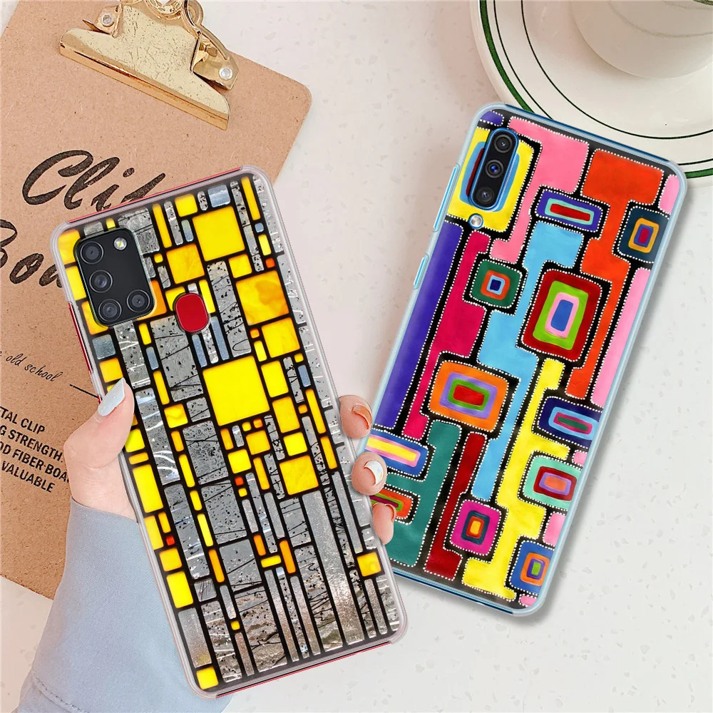 

Mondrian Grid Hard PC Phone Case For Samsung Galaxy A51 A50 A71 A70 A21s A31 A12 A10 A20e A40 A41 Cover Coque Housing