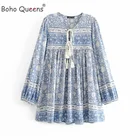 Женское этническое пляжное платье Бохо с длинным рукавом и цветочным принтом