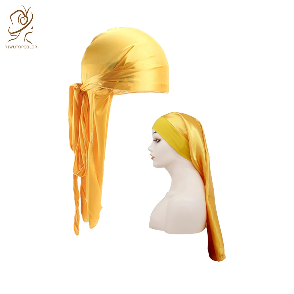 

Classic Fashion Accessories Hair Headdress Solid Color Durag Turban Headgear Long Tube Night Hat Silk Comfortable Adult Cap Set