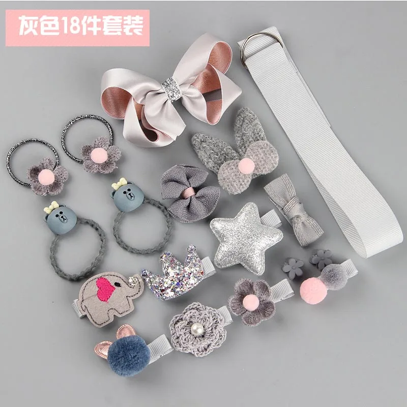 Sliver-18PCS 18 шт. набор головных уборов, игрушки для девочек, детские игрушки принцессы для макияжа, бант из ленты, заколки для волос, заколки для волос, красивые и модные игрушки для девочек - Цвет: Sliver-18PCS