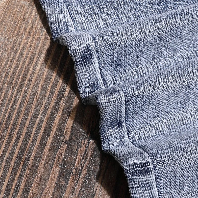 European American Street Fashion Men Jeans Retro Light Blue Elastic Spliced Designer Biker Jeans Men Hip Hop Denim Punk Pants