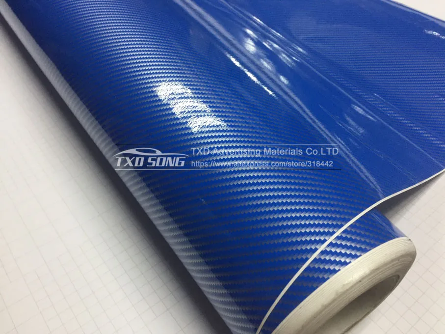 Глянцевая синяя виниловая пленка 2D из углеродного волокна самодельная наклейка