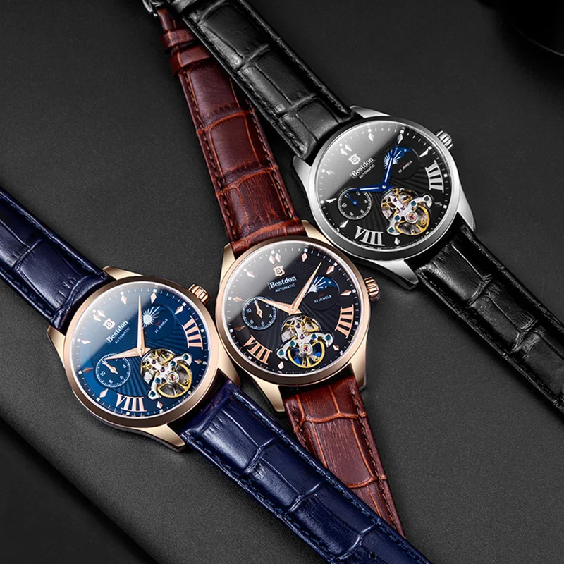 Часы Мужские автоматические механические с кожаным ремешком и