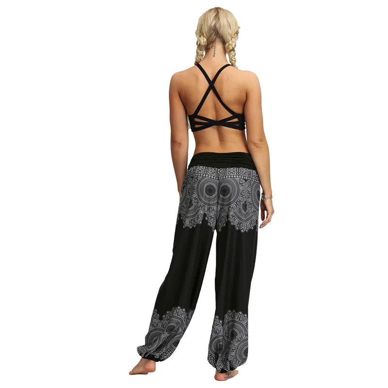 

2020 High Waist Sporty Harem Pants Feather Print Hippie Bohemian Boho Pants Women Sporty Streetwear Trousers Casual Loose Pants