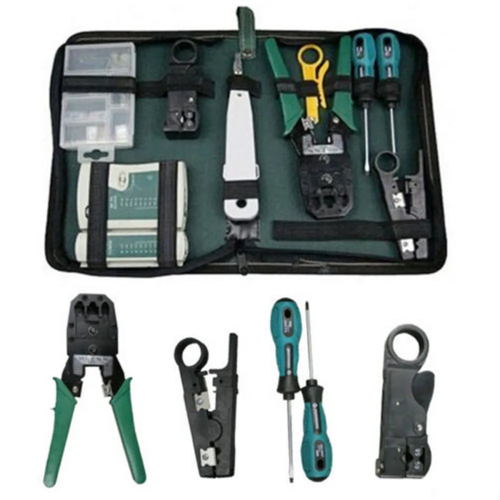 14 шт. RJ45 RJ11 RJ12 кабельный тестер комплект сеть обжимных инструментов Пробивка