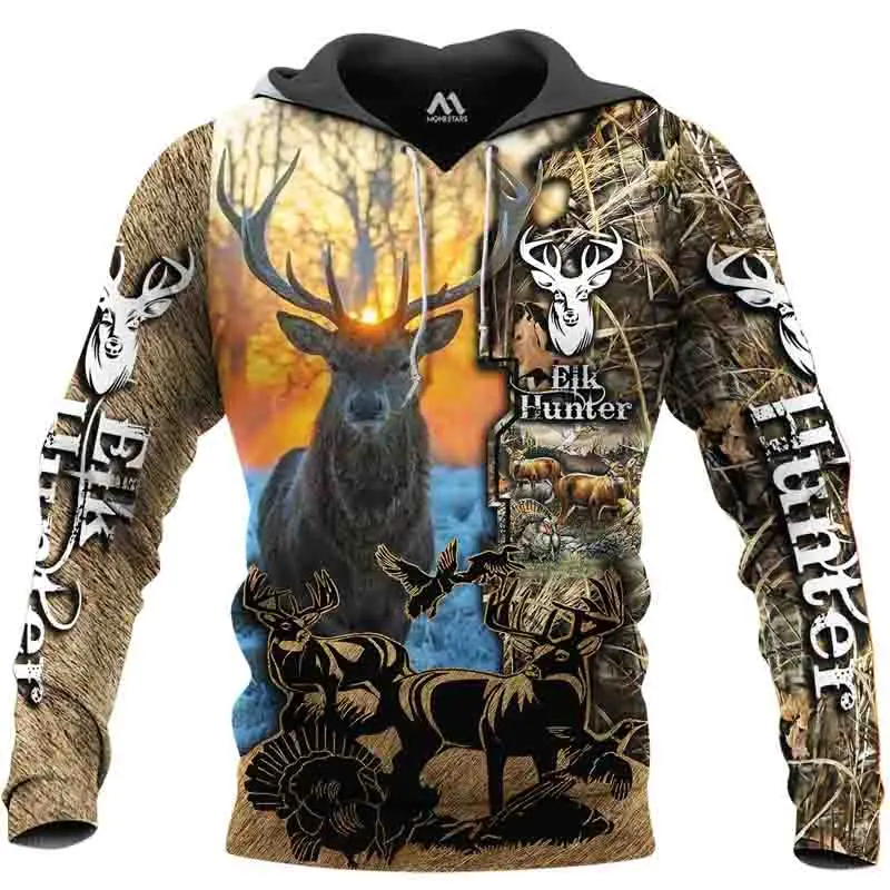 

2021 New Arrival Men Hoodies 3D Full Printing Elk Hunter Hooded Pullovers Long Sleeve Men Outdoor Hip Hop Sweatshirts