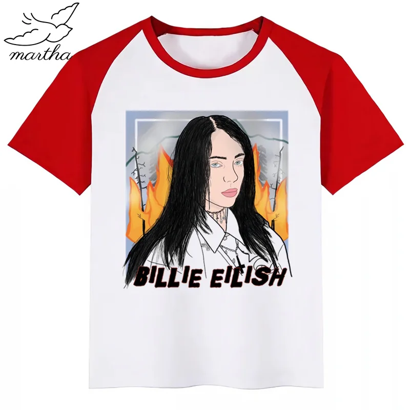 RedH BoysGirls Billie Eilish/футболка с мультяшным принтом; детская забавная одежда; детская летняя футболка с короткими рукавами для малышей - Цвет: RedH