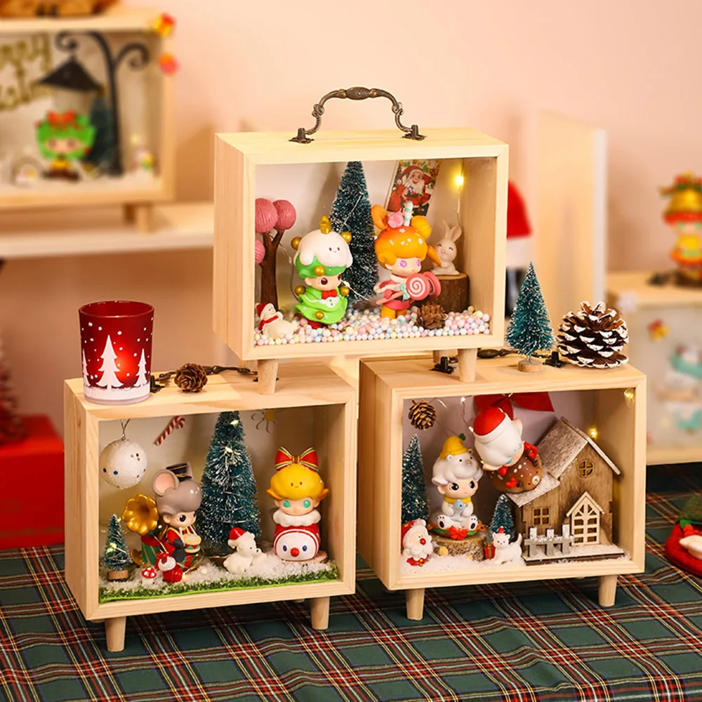 

Wooden Hand-made Display Cabinet Bubble Matt Blind Box Display Rack Children's Toy Storage Boxes With Cover Dust-proof Organizer