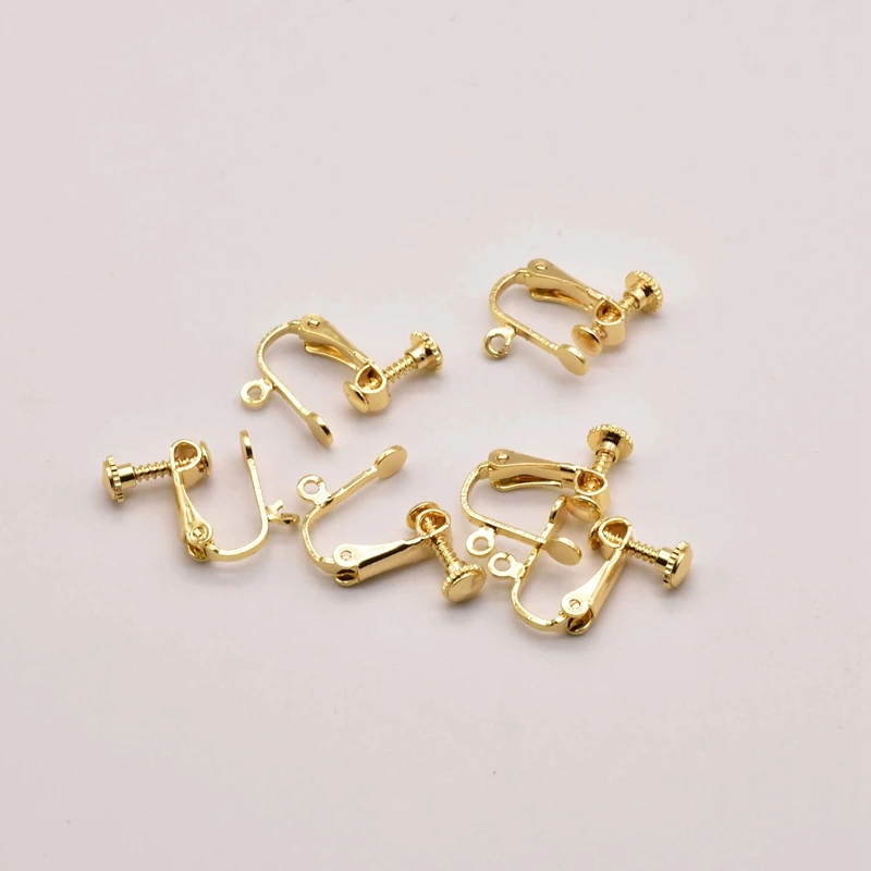 

5 pair 15mm*13mm Threaded 18K Brass Gold-Plated Ear Clip Earrings Charms For Jewelry Making Accessories Supplies JA0153