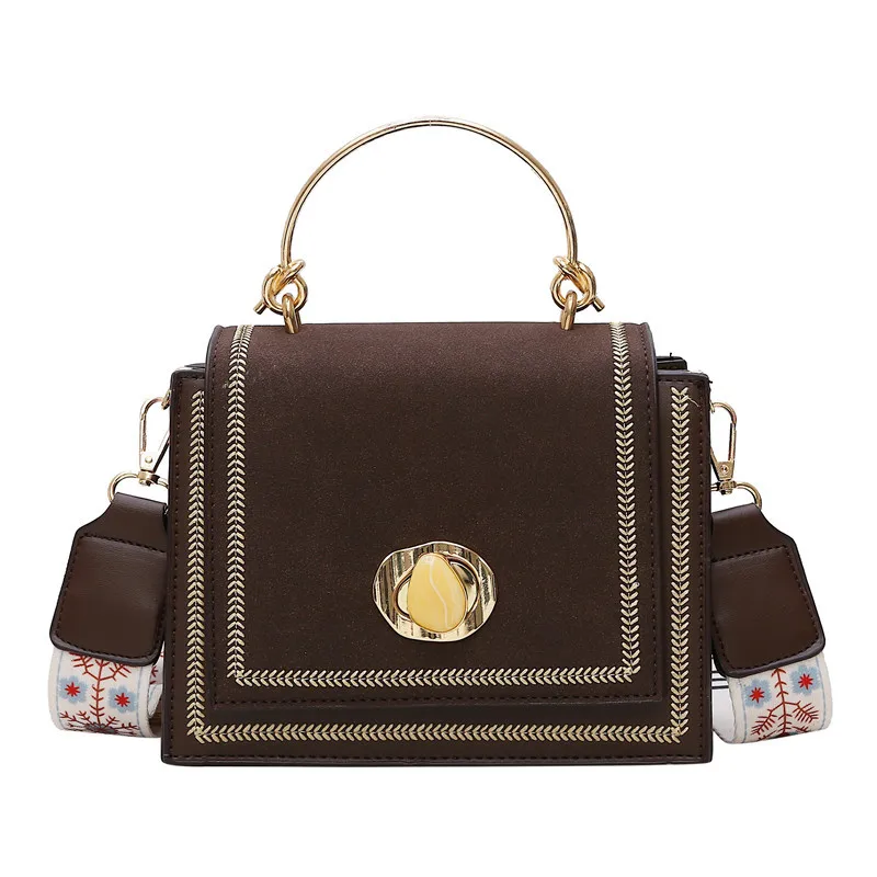 

Brown Trendy Crossbody Bags Rectangle Solid Flap Nubuck Leather Shoulder Bags Trendy Fashion Party Small Handbag Sewing Thread