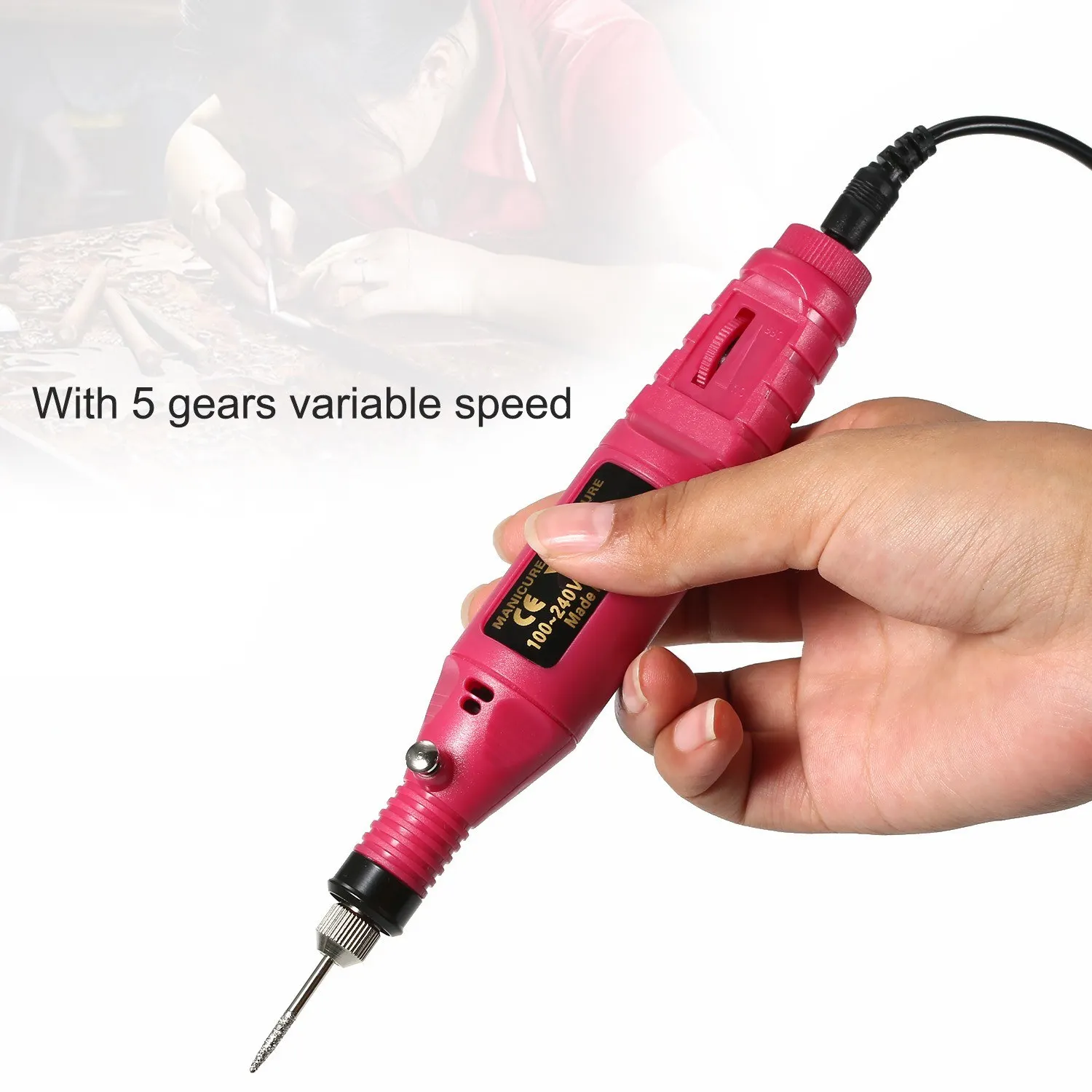 

40pcs Electric Nail Drill Buffer Kit 110V Micro Engraver Pen Mini DIY Vibro Engraving Tool Portable Polish Machine(US Plug)