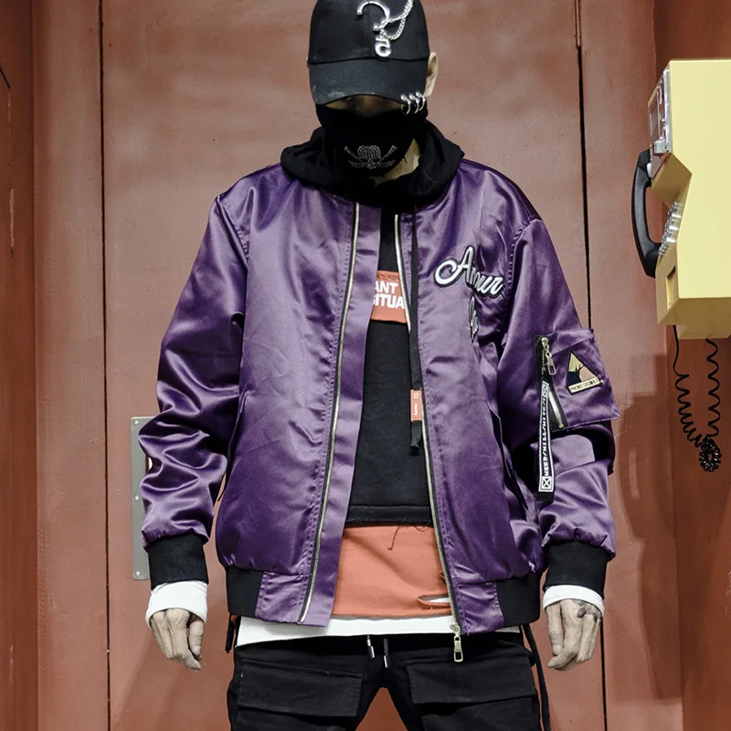 

SEVEYFAN Men's Hip Hop Skull Embroidery Jackets Purple Oversize Baseball Coat Fashion Windbreaker Jacket