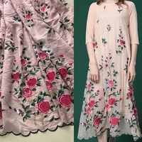 fashion new imitation silk heavy industry fabrics three dimensional embroidery flowers high end ethnic fabric wholesale designer