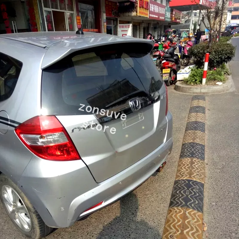 

Use For Honda Jazz Fit 2008--2013 Year Spoiler ABS Plastic Carbon Fiber Look Rear Trunk Wing Car Body Kit Accessories