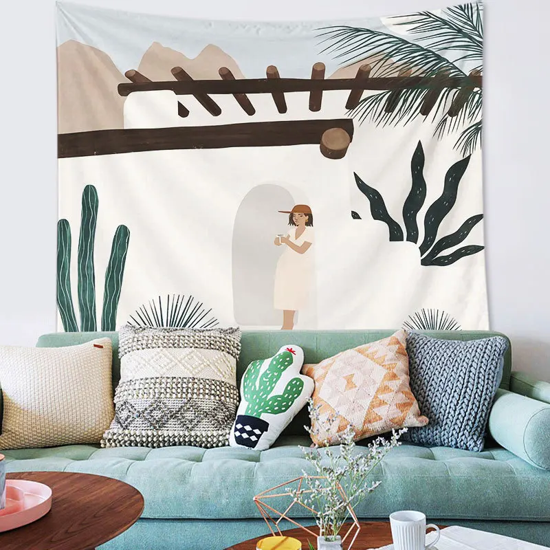 

Tapestry Aesthetic Nodic Summer Girl Wall Hanging Cloth Beach Mat Yoga Mat Home Bedroom Art Carpet Tapestry for Bedroom
