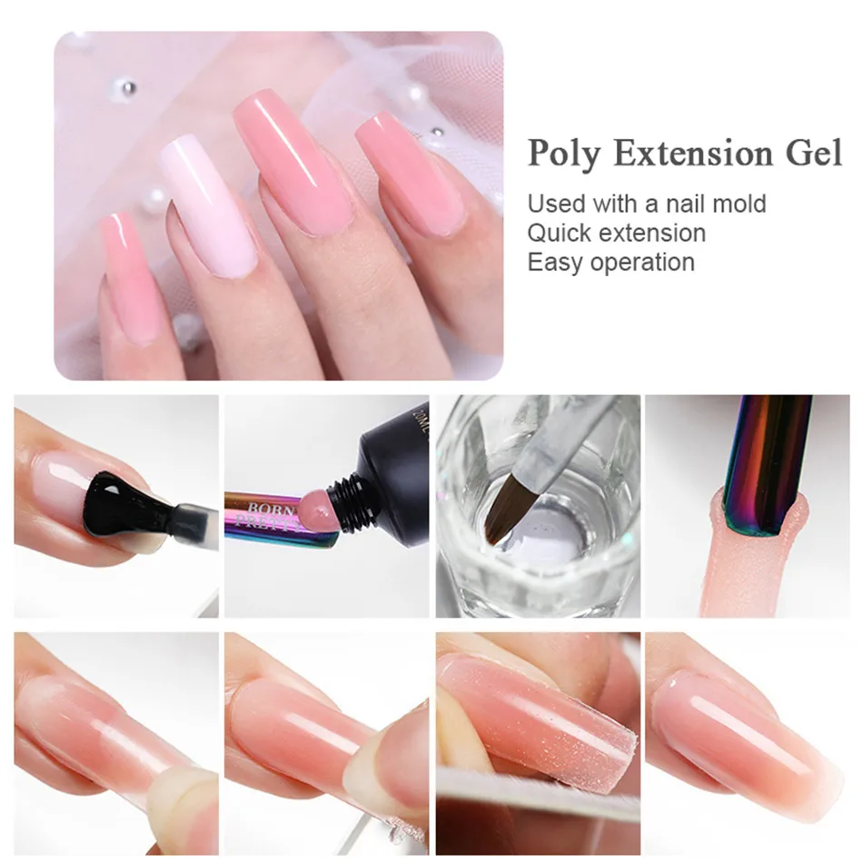 BORN PRETTY Poly УФ-гель для наращивания ногтей 20 мл Белый Прозрачный блестящий быстро меняющий Цвет гель для наращивания