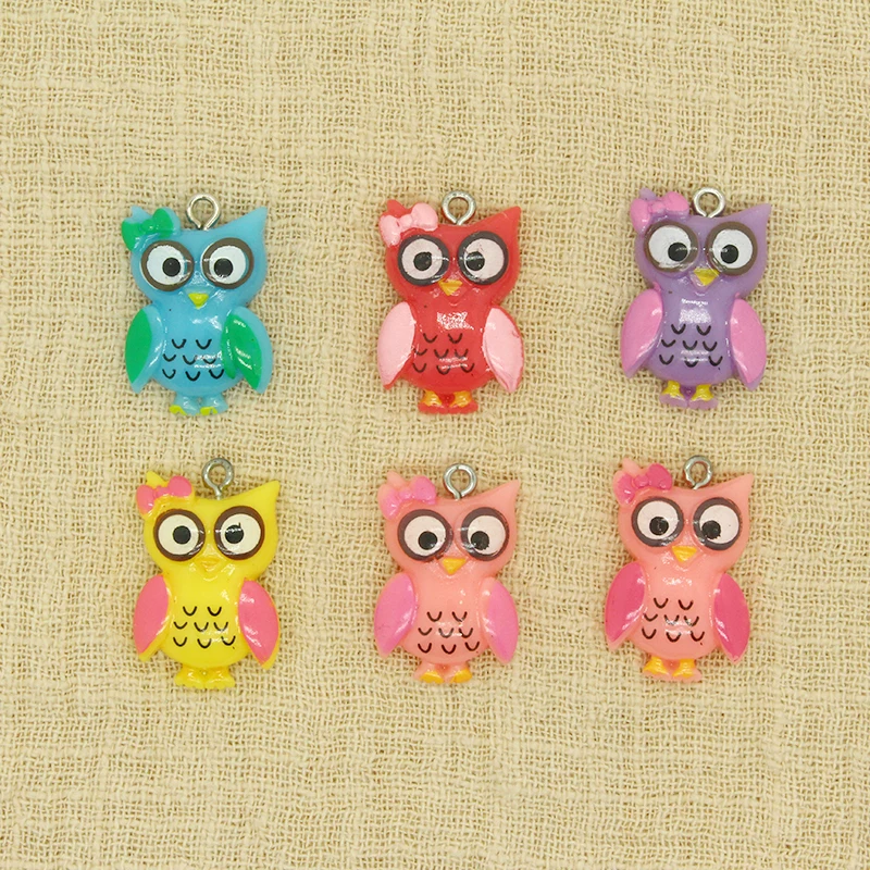 

10pcs 16mm Kawaii Resin Flatback Owl Charms Cute Animal Shape Earring Keychain Hair Rope Pendants DIY Accessory For Jewelry Make