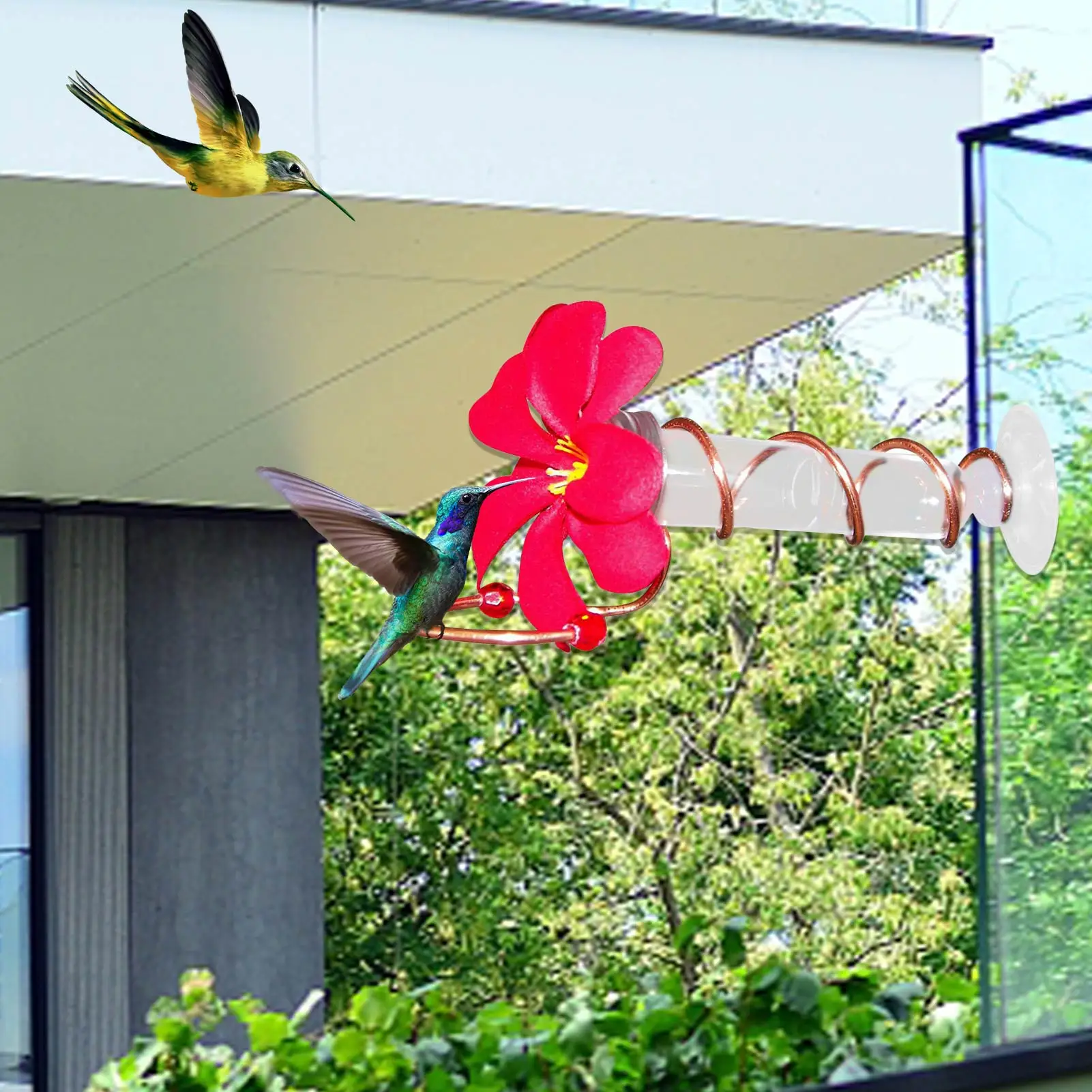 

2021 Flower Design Hummingbird Bird Feeder Tube Decorative Dispenser Tool Water Hanging Bird Window Outdoor Bird Superbly