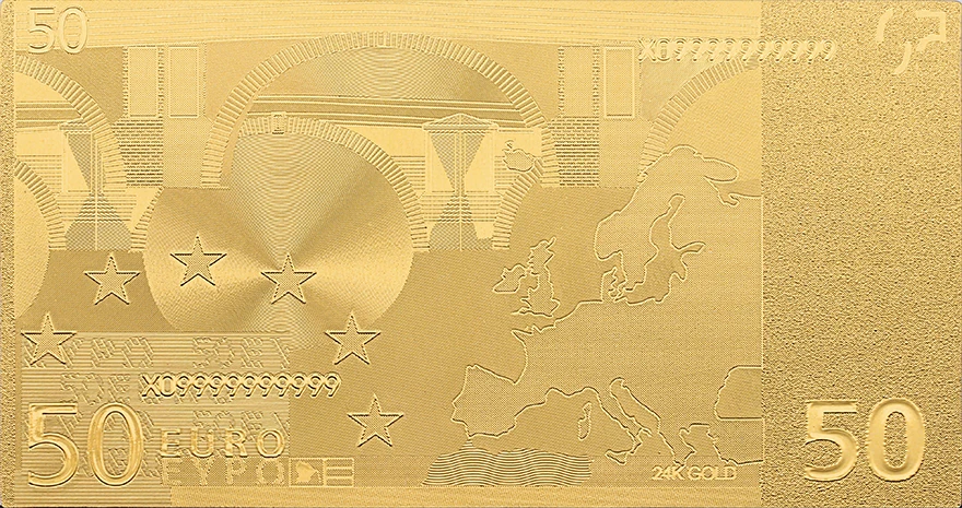 Подарок памятная монета евро 50 старинные банкноты 24k позолоченный