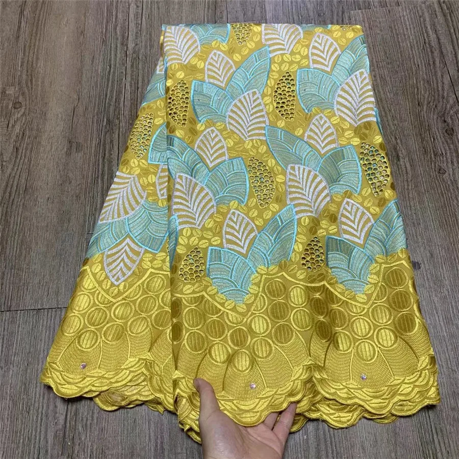 

Gold African Cotton Dry Fabric Swiss Voile Lace Dress Material High Quality Nigerian Embroidered Cloth Brode Autriche Coton ZC22