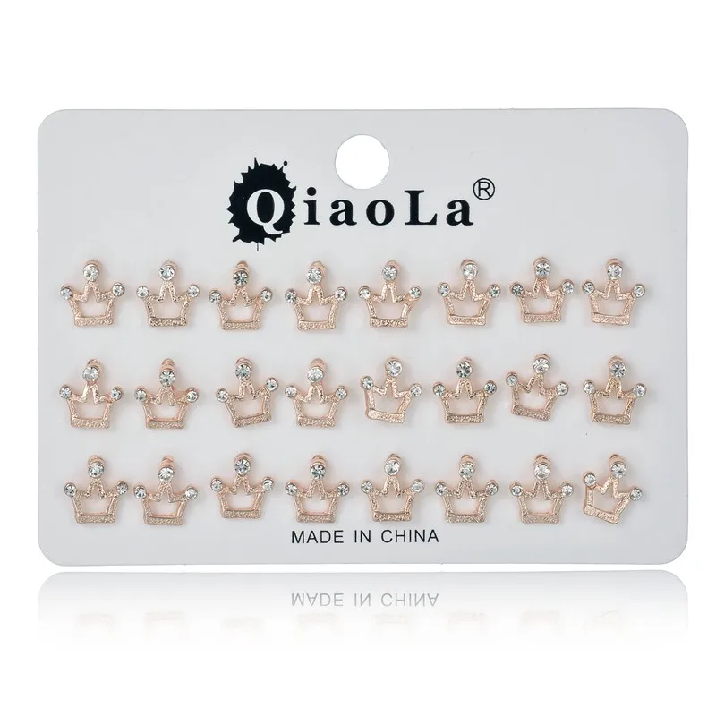 Fashion Jewelry Crown Women Classic Round Zircon Small Stud Earrings Gold Color Ears Stud For Men Crystal Earrings