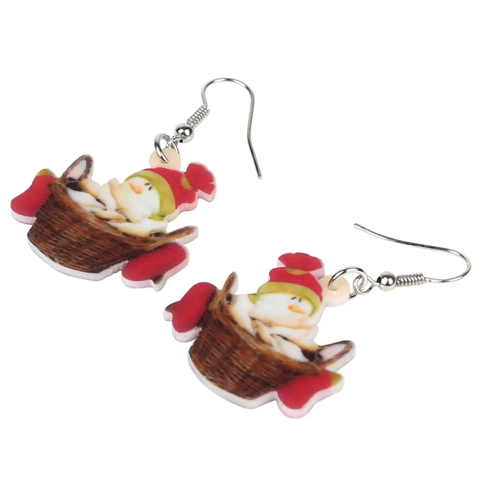WEVENI акриловые рождественские аниме Снеговики корзины Серьги Висячие для женщин