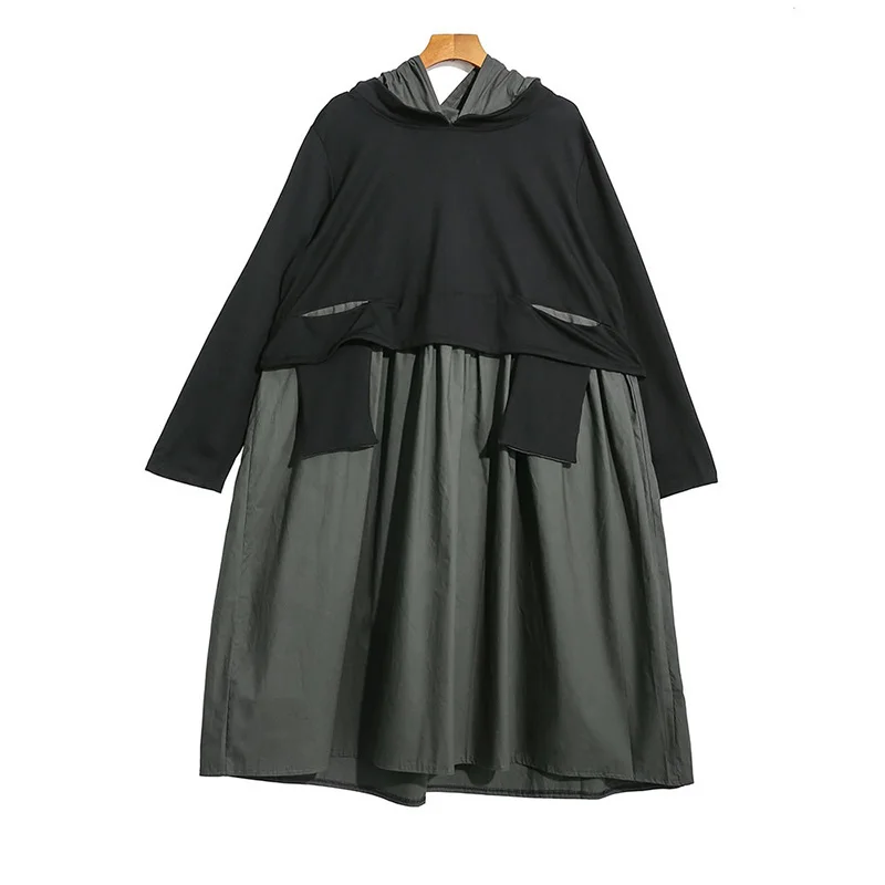 gray green WLD2735 XITAO необычное плиссированное платье размера плюс, женская мода, новинка, Осеннее элегантное черное платье с капюшоном и длинным рукавом WLD2735 - Цвет: gray green WLD2735