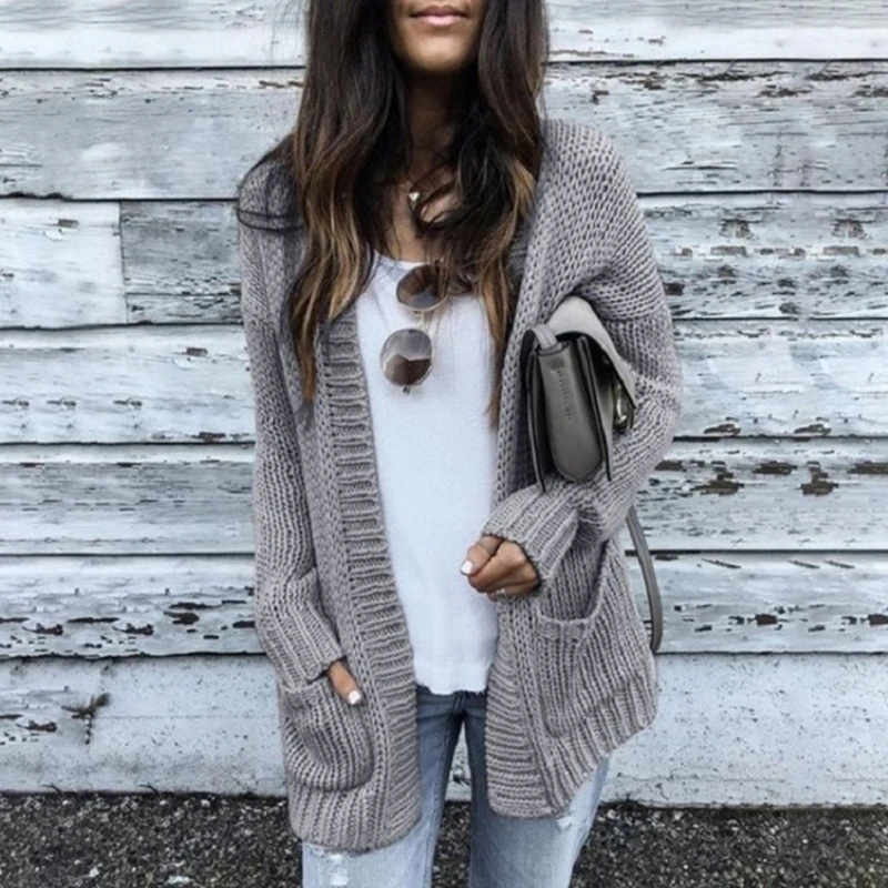 

Women Plus Size Autumn Long Sleeve Cardigan Chunky Crochet Knitted Open Front Sweater Solid Color Casual Loose Outwear Coat with