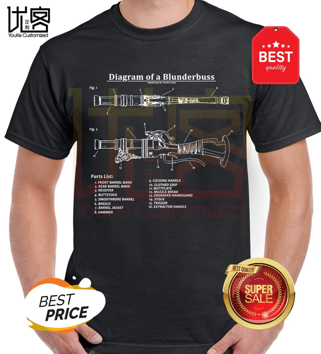 Футболка мужская с принтом Blunderbuss хлопок командная тенниска Популярные майки