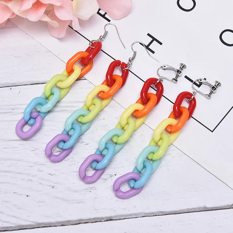 Женские Длинные акриловые серьги цепочки 1 пара ярких цветов яркие