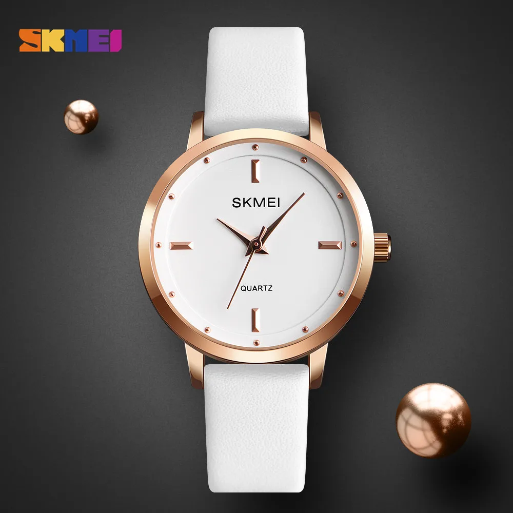 Часы SKMEI женские кварцевые с кожаным ремешком модные водонепроницаемые наручные