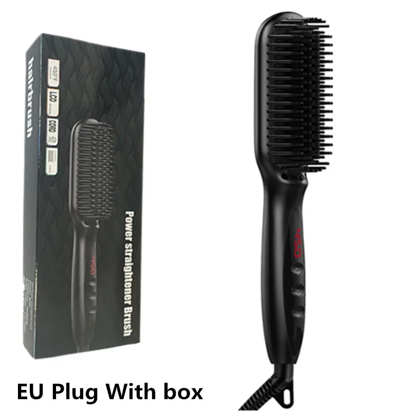 EU black with box Выпрямитель для волос, выпрямитель для бороды, плоский железный гребень для бороды, профессиональный женский выпрямитель для волос, железный гребень, инструменты для укладки - Цвет: EU black with box