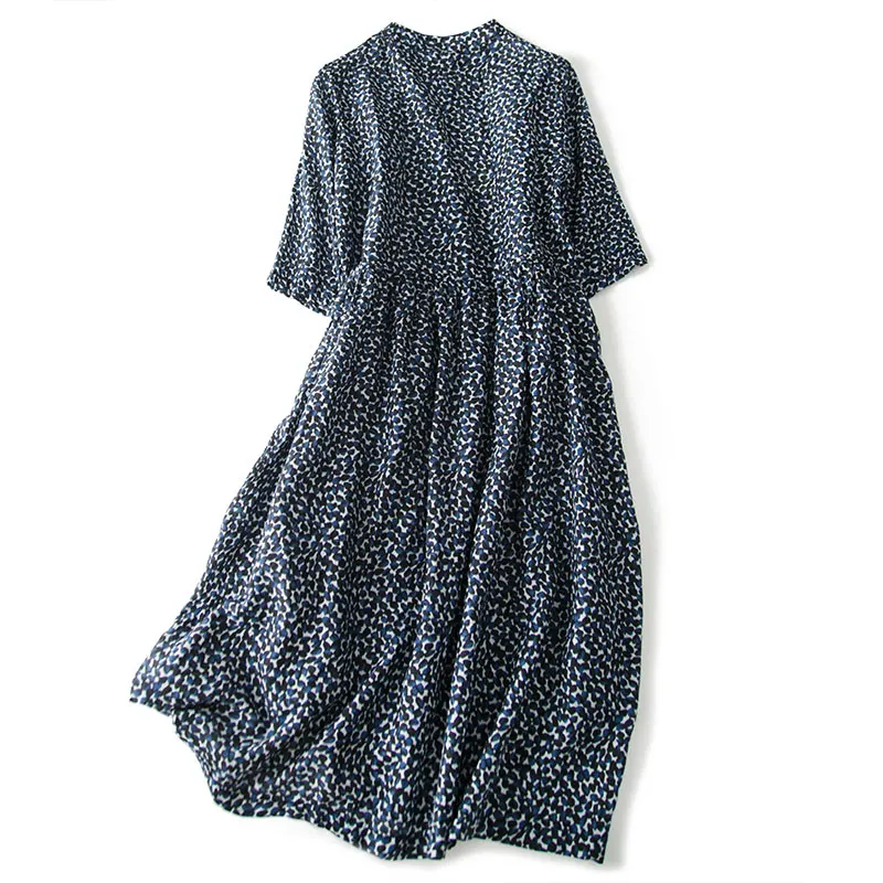 Тибетское зеленое платье средней длины из натурального шелка с маленьким бантом