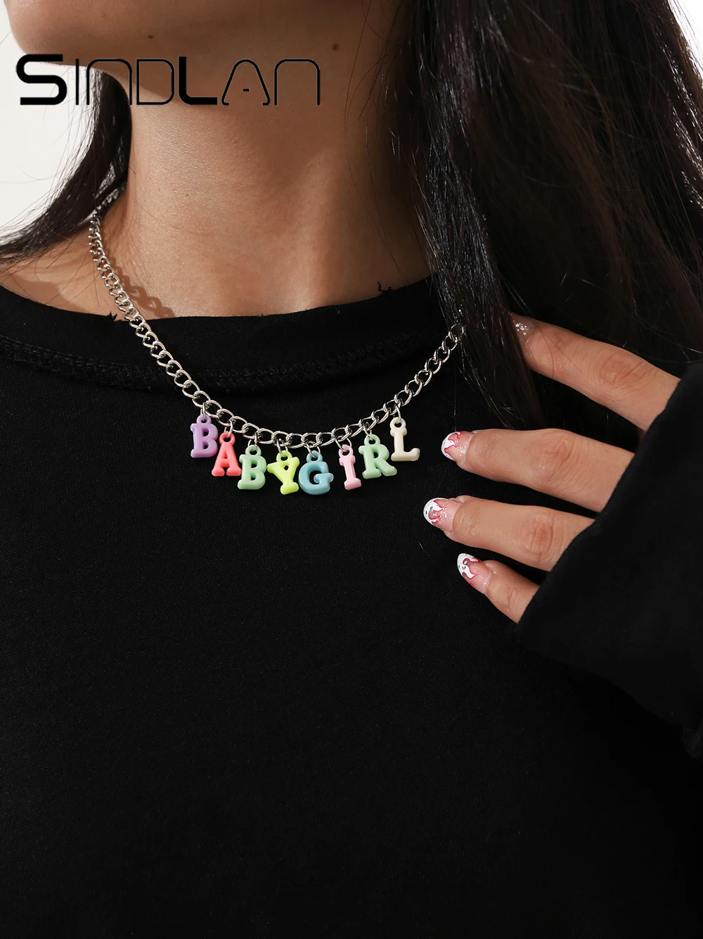 Sindlan 1 шт. панк письмо серебряного цвета кулон ожерелье для женщин хиппоп милая