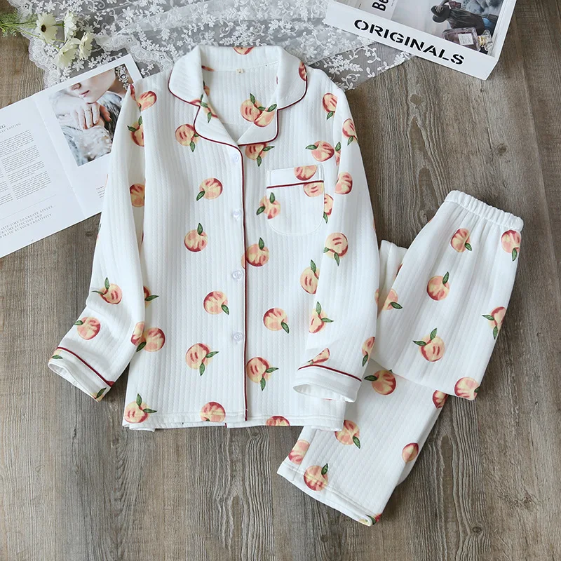 

Пижама женская с принтом и длинным рукавом, хлопковая утепленная одежда для сна, комплект из 2 предметов, домашняя одежда, домашняя одежда, о...