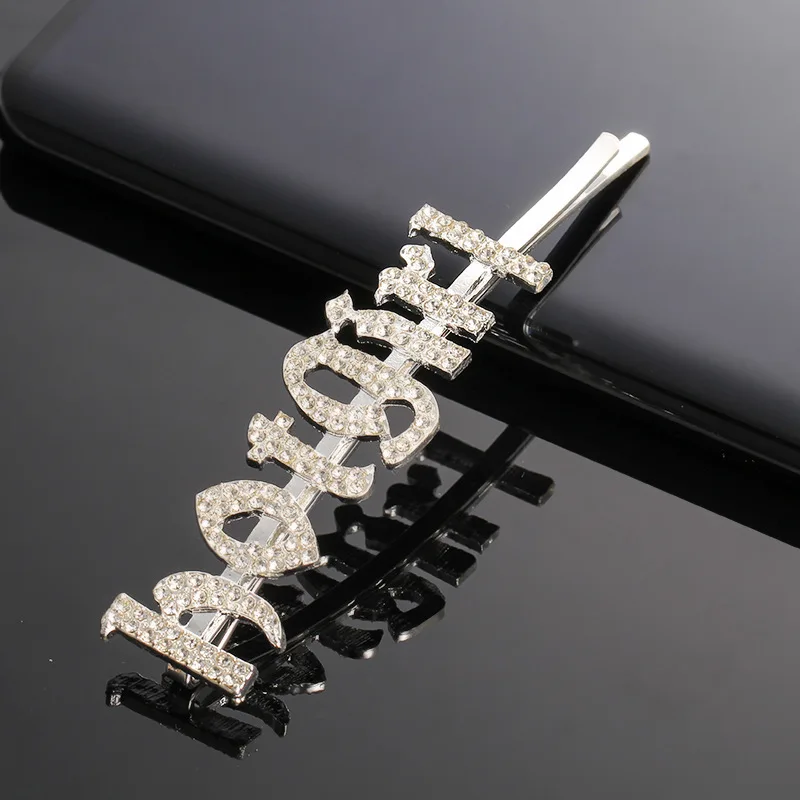 2 шт./лот серебряные заколки для волос с буквами и кристаллами Стразы заколка