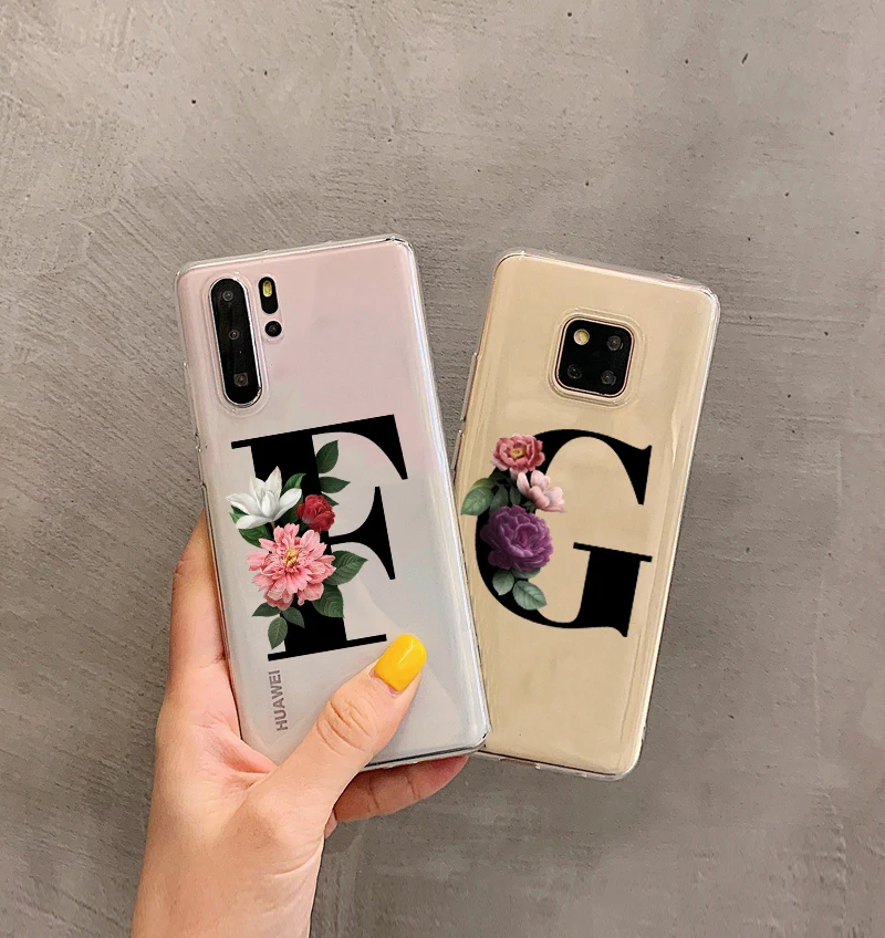 Custom name shell letters TPU Soft Phone Case for Huawei P8 P9 P10 P20 P30 Lite Pro Mate10 Mate 20 Mate 30pro cover