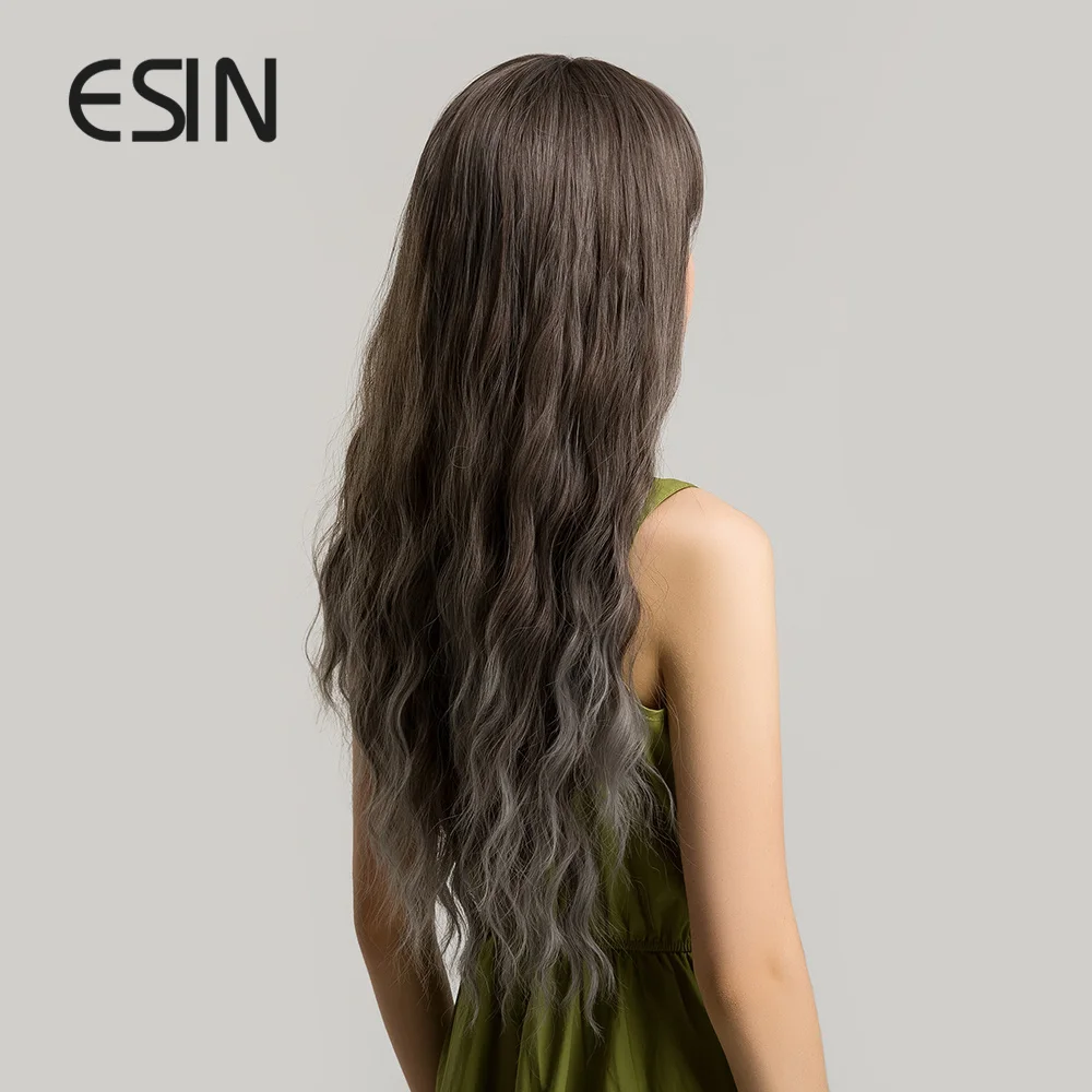 ESIN серая корня Омбре светильник серый длинный волнистый парик с челкой косплей