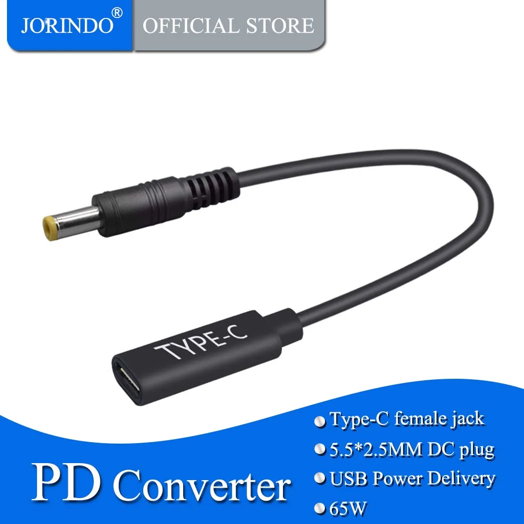 JORINDO 0 15 м/2 5 фута ноутбук PD Кабель адаптер для зарядки type C Женский Разъем DC5.5 * мм