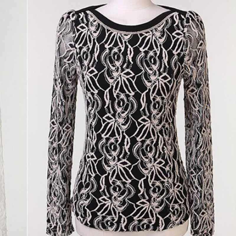 

2020 New Arrival Women O-Neck Clothing Korean Elegant Vintage Female Shirt Plus Size Long Sleeve Lace Chiffon shirts 651E05