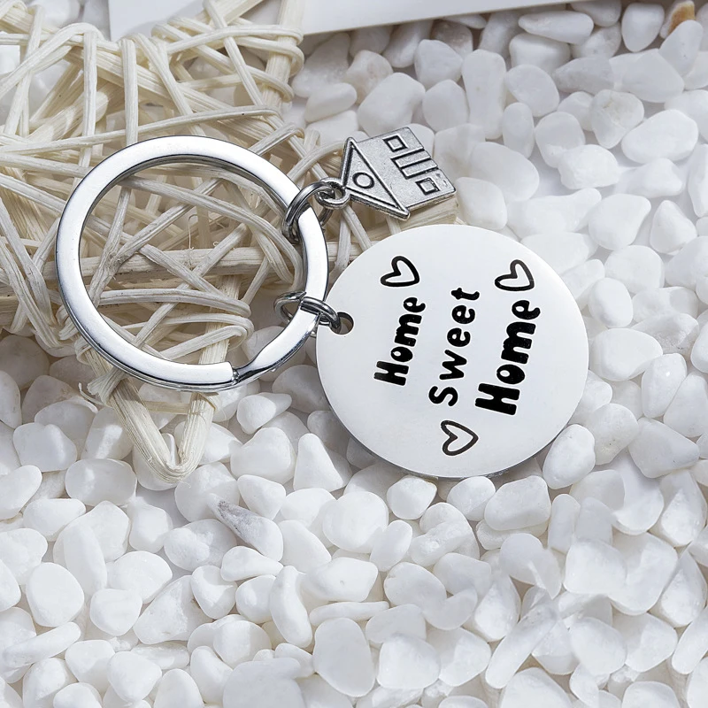 house keychain sweet home round home keychain housewarming gift cute gift for new homeowner metal key chain backpack pendant free global shipping