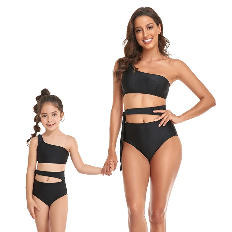 Adoamaner Family Matching Bathing Suits Mother Daughter Swimsuit Split Swimwear Mommy and Me Women Girl Black Bikini Family Look