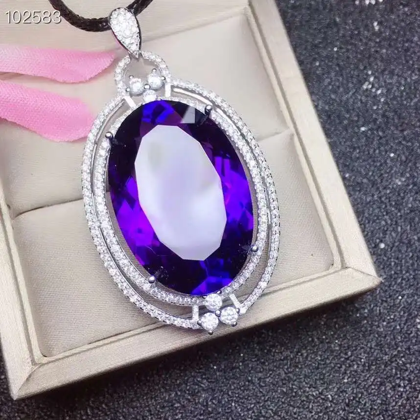 Подвеска с аметистом на натуральный настоящий Аметист ожерелье цельное серебро