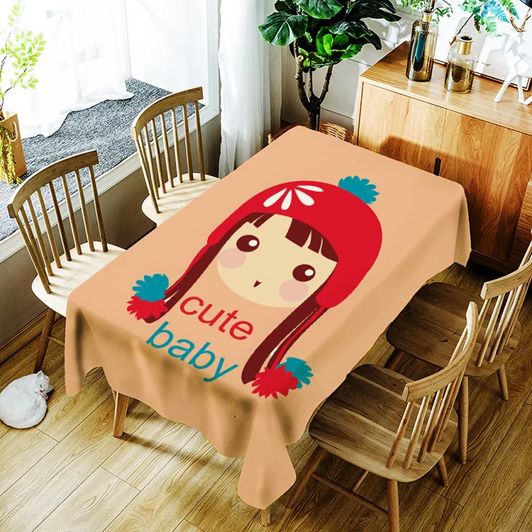 

Simple style printing cute girl pattern washable decorative household waterproof tablecloth