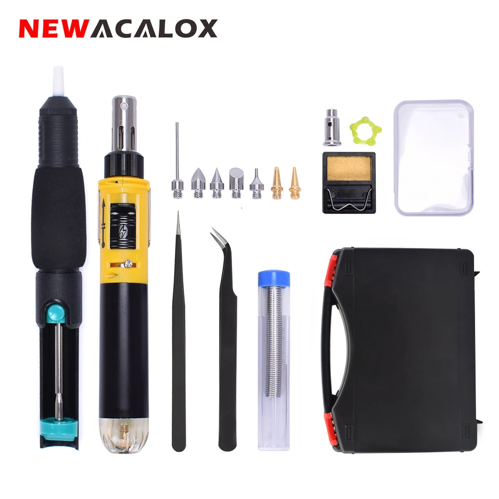 NEWACALOX бутановый Газовый паяльник Комплект беспроводной самозажигание сварочный пистолет фонарь сварочный ремонт пайка пирография набор инструментов